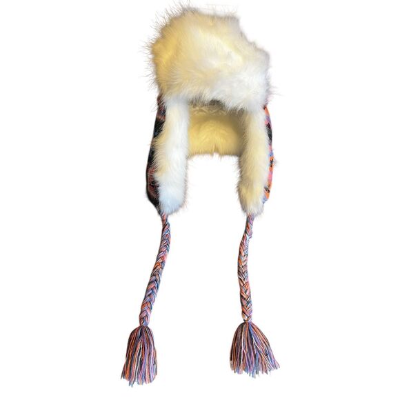 San Diego Hat company multicolor Aztec trapper furry faux fur winter cap hat - Picture 3 of 5